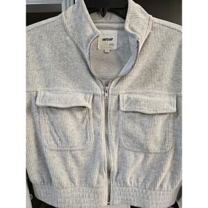 Aerie Womens Gray Ribbed Corduroy Full Zip Cropped Utility Jacket Medium